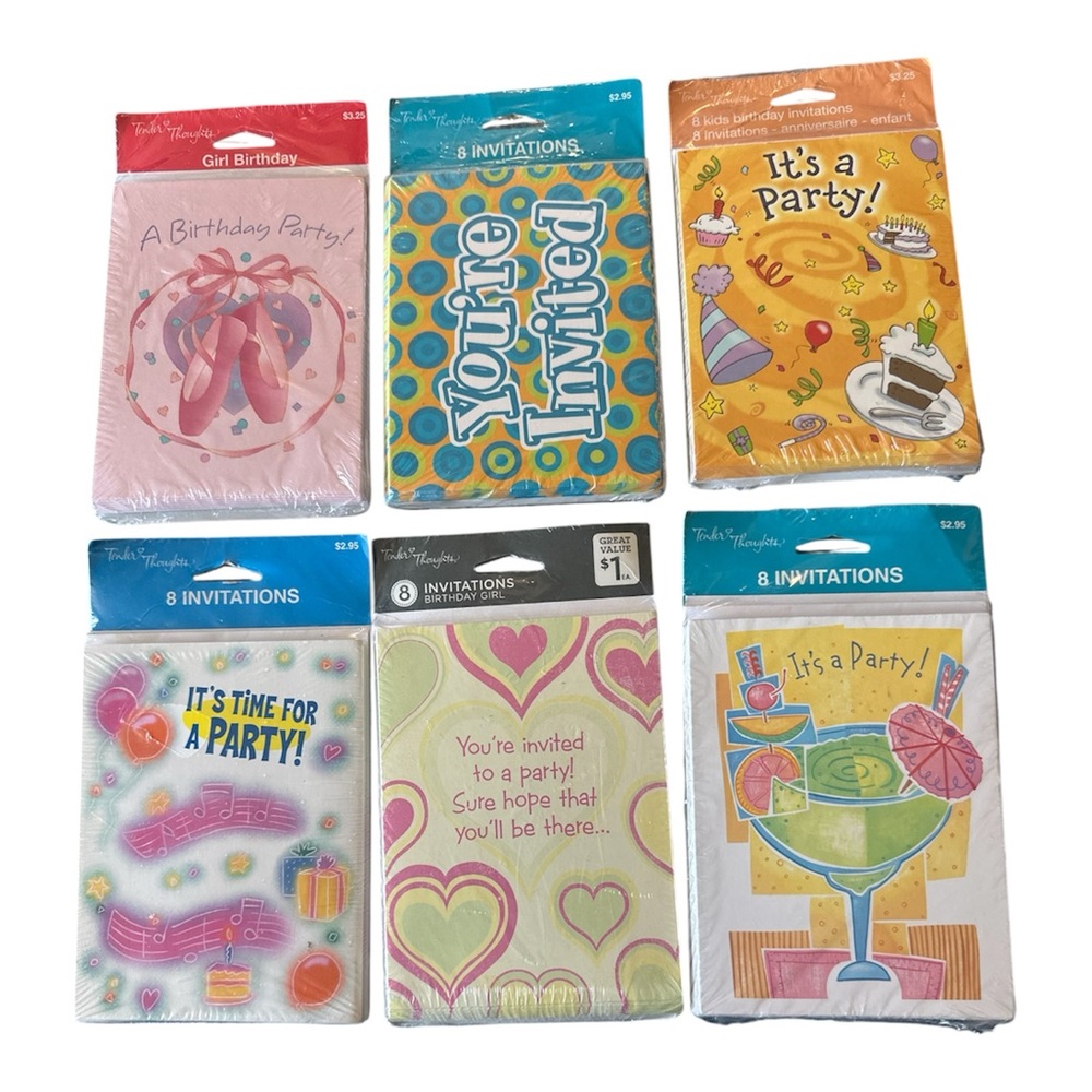 Vintage Kids Birthday Party Invitations Lot Of 6 Sealed 90s-2000s Party Supplies